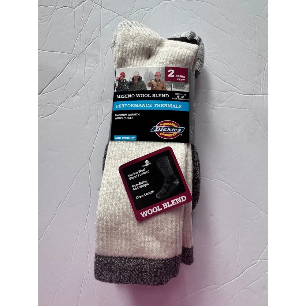 Dickies 2 Pair Merino Wool Blend Performance Thermal Crew Socks Brown Asst 6-12
